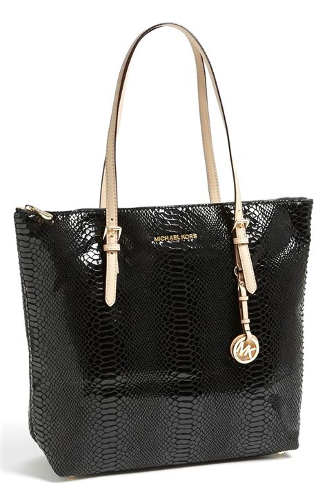 michael kors jet set signature patent leather black tote|Michael Kors jet set saffiano.